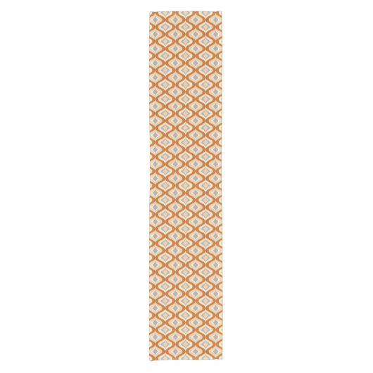Grau Brown Taupe Beige Ikat Ogee Art Pattern Kurzer Tischläufer (Vorderseite)