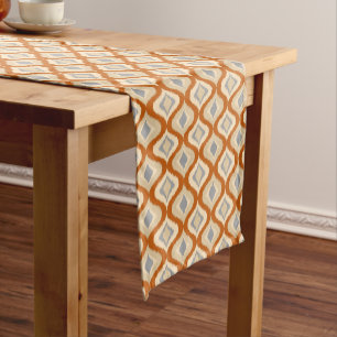 Grau Brown Taupe Beige Ikat Ogee Art Pattern Kurzer Tischläufer