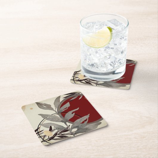 Grau Burgund & Cream Abstrakte Wasserfarbe Rechteckiger Pappuntersetzer (Vor Ort)