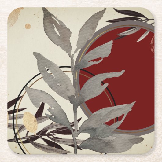 Grau Burgund & Cream Abstrakte Wasserfarbe Rechteckiger Pappuntersetzer (Vorderseite)