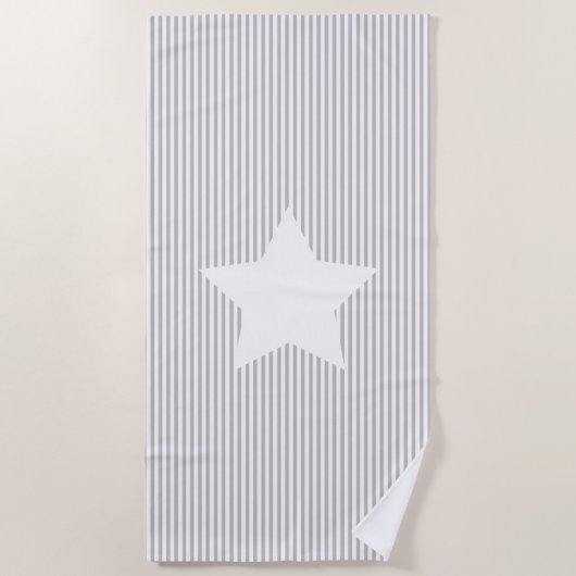 Grau Cabana Stripes & White Star Strandtuch (Vorderseite)