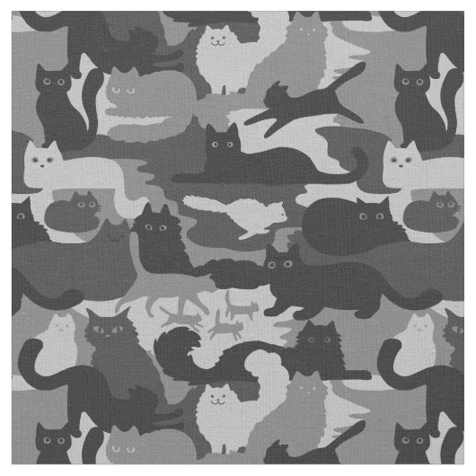 Grau Camouflage Cats Muster Grau Kitty Cats Camouf Stoff (Nahaufnahme)