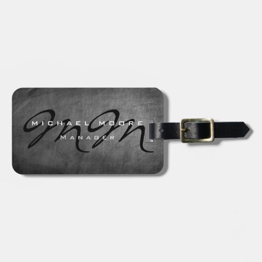 Grau Chalkboard Bold Monogram Minimalistisch Moder Gepäckanhänger (Vorderseite horizontal)