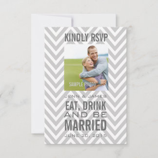 Grau Chevron Iss Trinke Werde Getraut Hochzeit RSV RSVP Karte