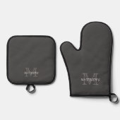 Grau Classic Custom Monogram & Name Ofenhandschuh & Topflappen-Set (Vorderseite)