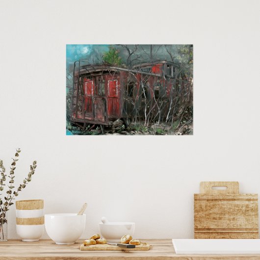 Grau Cloud Island Caboose Oil auf Panel Poster (Küche)