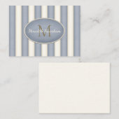 Grau & Creme Streifen Bronze Monogram Custom Mitteilungskarte (Vorne/Hinten)