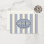 Grau & Creme Streifen Bronze Monogram Custom Mitteilungskarte (Vorderseite/Rückseite Beispiel)