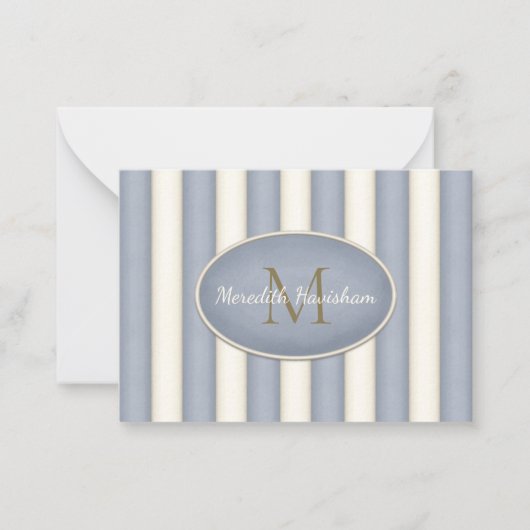 Grau & Creme Streifen Bronze Monogram Custom Mitteilungskarte (Vorderseite)