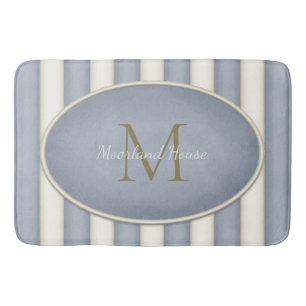 Grau-Creme Streifen Bronze Monogramm Badematte