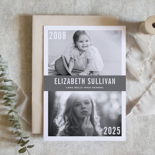 Grau damals und jetzt Foto Collage Abschluss Einladung