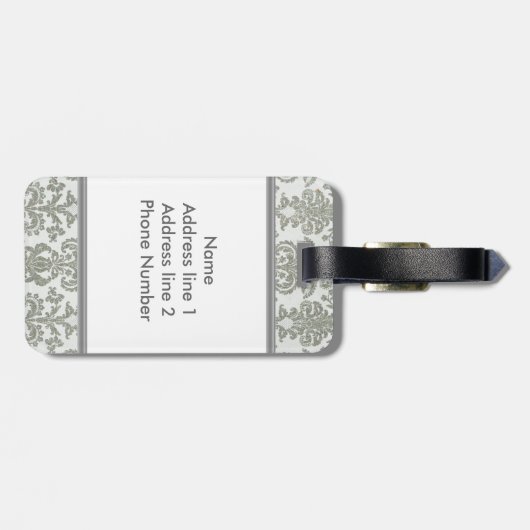 Grau Damask Gepäckmarke Gepäckanhänger (Rückseite horizontal)