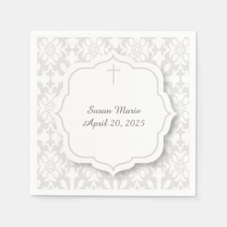 Grau Damask mit dekorativer Markierung und Kreuz Serviette
