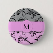 Grau Damaske, rosa Damaske, Monogramm Button (Vorderseite)