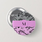 Grau Damaske, rosa Damaske, Monogramm Button (Vorne & Hinten)