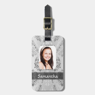 Grau-Damast-Grenze für personalisiertes Foto Gepäckanhänger