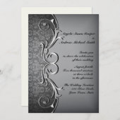 Grau-Damast, Silberrolle Einladung (Vorne/Hinten)