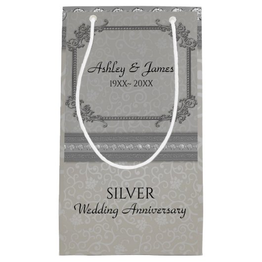 Grau Damast und Diamanten Kleine Geschenktüte (Vorderseite)