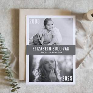 Grau Dann und Jetzt Foto Collage Abschluss Einladung