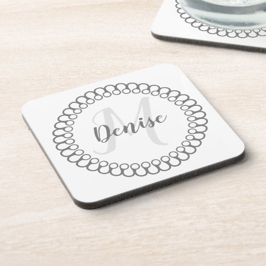 Grau-dekorativer Circle Monogram-Untersetzer Getränkeuntersetzer (Linke Seite)