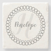 Grau-dekorativer Circle Monogram-Untersetzer Steinuntersetzer (Vorderseite)