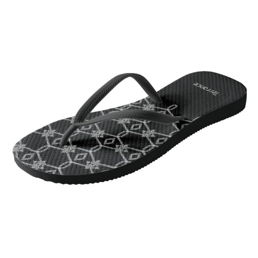 Grau dekoratives Seil, das schwarz umzäunt Badesandalen (Schrägansicht)