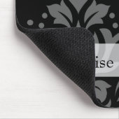 Grau der Rolle-Damast-Kunst-I auf dem Schwarzen Mousepad (Ecke)