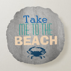 Grau Driftwood Beach Blue Crab Rundes Kissen