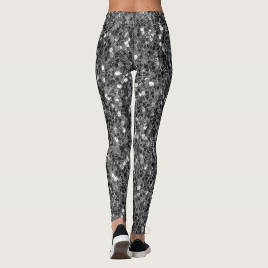 Grau dunkelsilberne Glitzern Imitate Glitzer Leggings (Rückseite)