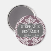 Grau & Eggplant Damask Muster Gastgeschenk Hochzei Magnet (Vorderseite/Rückseite)
