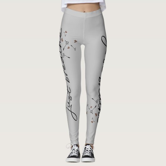 Grau einfach atmen Dandelion Inspirational Yoga Leggings (Vorderseite)