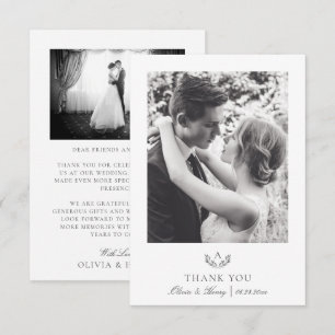 Grau Einfaches Elegantes Monogramm Hochzeit 2 Foto Dankeskarte