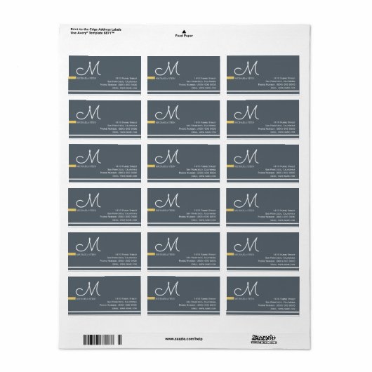 grau-elegant mit Monogramm Adressaufkleber (Vorne)