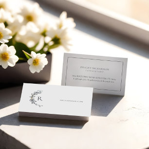 Grau elegantes florales Wasserfarben-Botanik-Wappe Visitenkarte