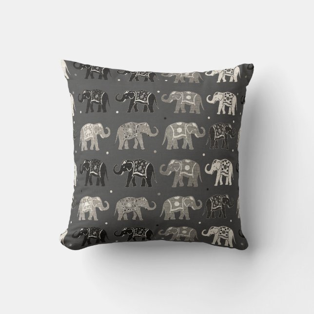 Grau Elephant Muster Linen Look Kissen (Vorderseite)