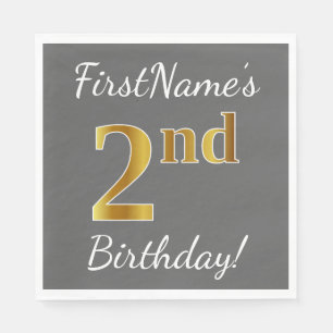 Grau, Falsches Gold 2. Geburtstag + Benutzerdefini Serviette