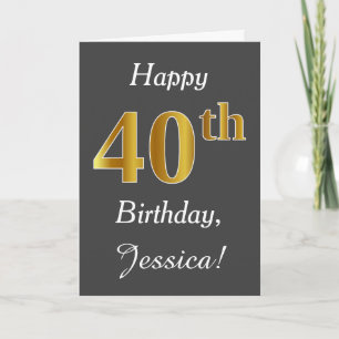 Grau, Falsches Gold 40. Geburtstag + Benutzerdefin Karte