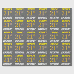 Grau, Falsches/Imitations-Gold, "21. GEBURTSTAG" Geschenkpapier