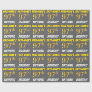 Grau, Falsches/Imitiertes Gold, "97. GEBURTSTAG" Geschenkpapier