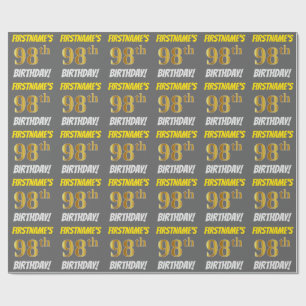 Grau, Falsches/Imitiertes Gold, "98. GEBURTSTAG" Geschenkpapier