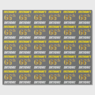 Grau, Faux/Imitat Gold, "66. GEBURTSTAG" Geschenkpapier