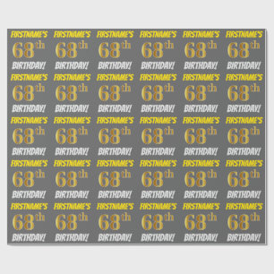 Grau, Faux/Imitationsgold, "68. GEBURTSTAG" Geschenkpapier
