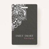 Grau Floral Damasks White Lace Ausweis (Vorderseite)