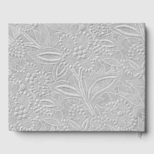 Grau floral Embossed Look Personalisiert Spine Gästebuch (Rückseite)