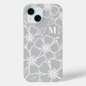 Grau-Floral-Monogramm Case-Mate iPhone Hülle (Rückseite)