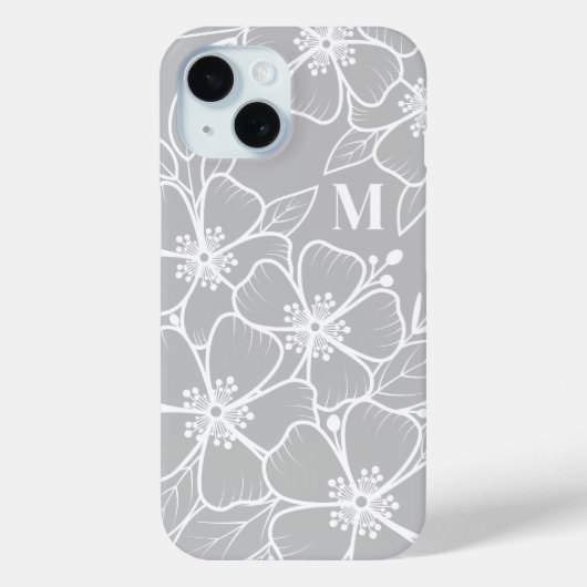 Grau-Floral-Monogramm Case-Mate iPhone Hülle (Rückseite)