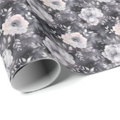 Grau Floral Watercolor Geschenkpapier (Rolleneckpunkt)