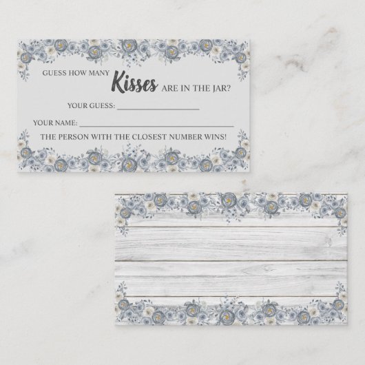 Grau Floral Wie viele Kisses Brautparty Game Platzkarte (Vorne/Hinten)