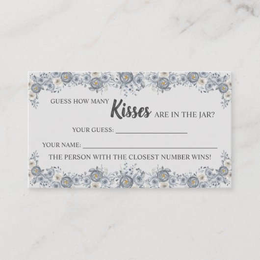 Grau Floral Wie viele Kisses Brautparty Game Platzkarte (Vorderseite)