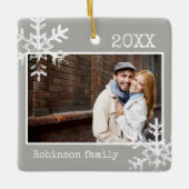 Grau Foto Ornament mit Schneeflocken (Vorderseite)